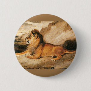 Vintage Wild Animals, African Lion on the Savannah 6 Cm Round Badge