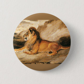 Vintage Wild Animals, African Lion on the Savannah 6 Cm Round Badge