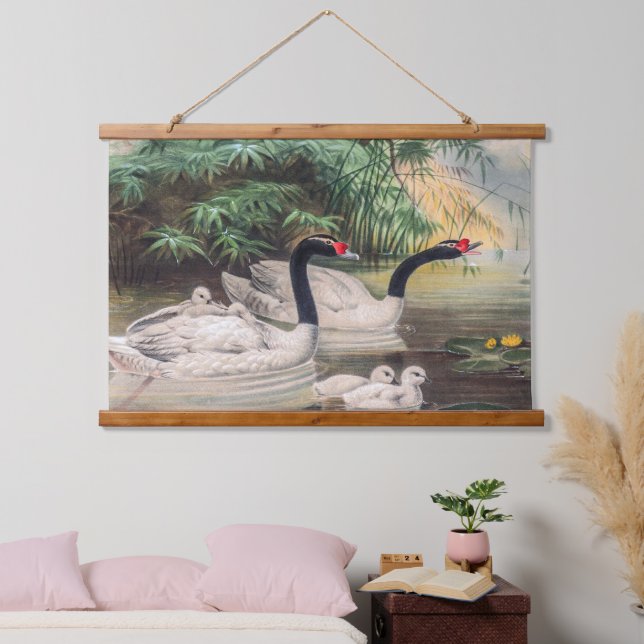 Vintage Wild Black-Necked Swan  Hanging Tapestry (Bedroom)