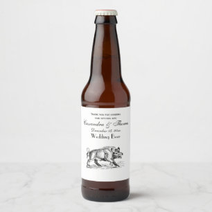 Vintage Wild Boar Drawing BW #2 Beer Bottle Label