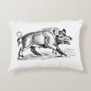 Vintage Wild Boar Drawing BW #2 Decorative Cushion