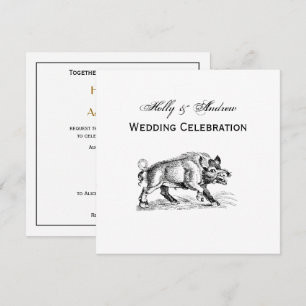 Vintage Wild Boar Drawing BW #2 Invitation