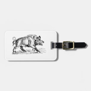 Vintage Wild Boar Drawing BW #2 Luggage Tag