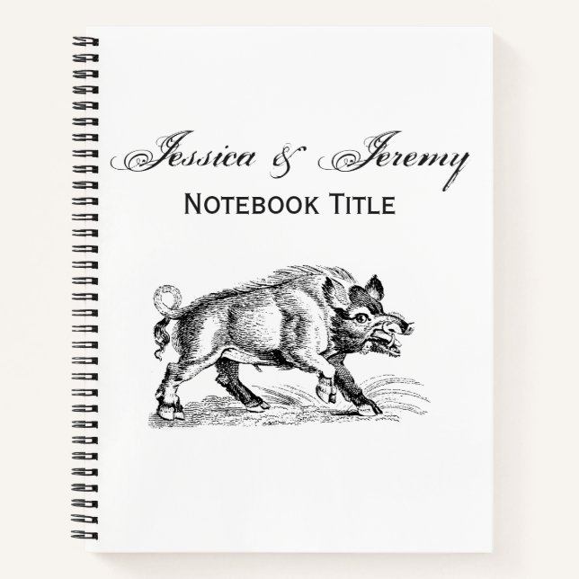 Vintage Wild Boar Drawing BW #2 Notebook (Front)