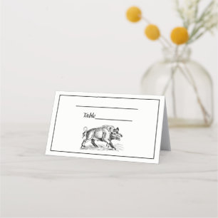 Vintage Wild Boar Drawing BW #2 Place Card