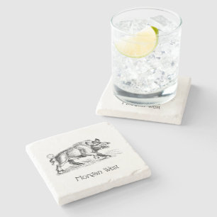 Vintage Wild Boar Drawing BW #2 Stone Coaster