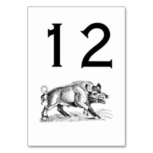 Vintage Wild Boar Drawing BW #2 Table Number