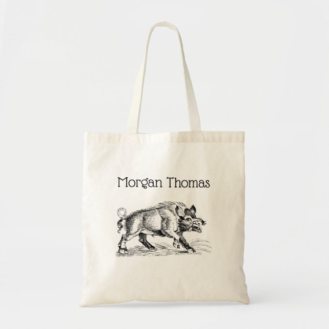 Vintage Wild Boar Drawing BW #2 Tote Bag (Front)