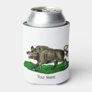 Vintage Wild Boar Drawing BW #3C Can Cooler