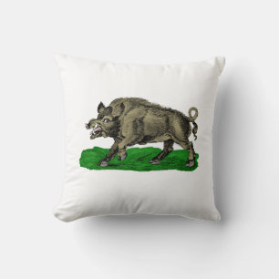 Vintage Wild Boar Drawing BW #3C Cushion