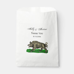 Vintage Wild Boar Drawing BW #3C Favour Bags