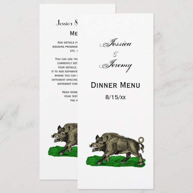 Vintage Wild Boar Drawing BW #3C Invitation (Front/Back)