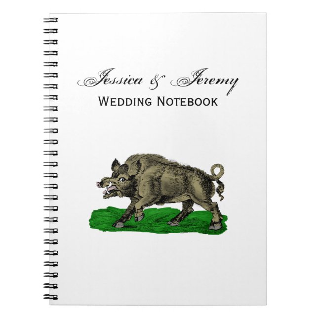 Vintage Wild Boar Drawing BW #3C Notebook (Front)