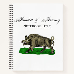Vintage Wild Boar Drawing BW #3C Notebook