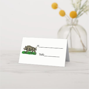 Vintage Wild Boar Drawing BW #3C Place Card