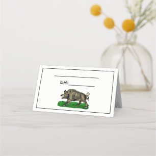 Vintage Wild Boar Drawing BW #3C Place Card