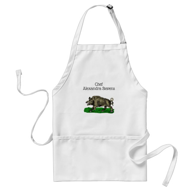 Vintage Wild Boar Drawing BW #3C Standard Apron (Front)