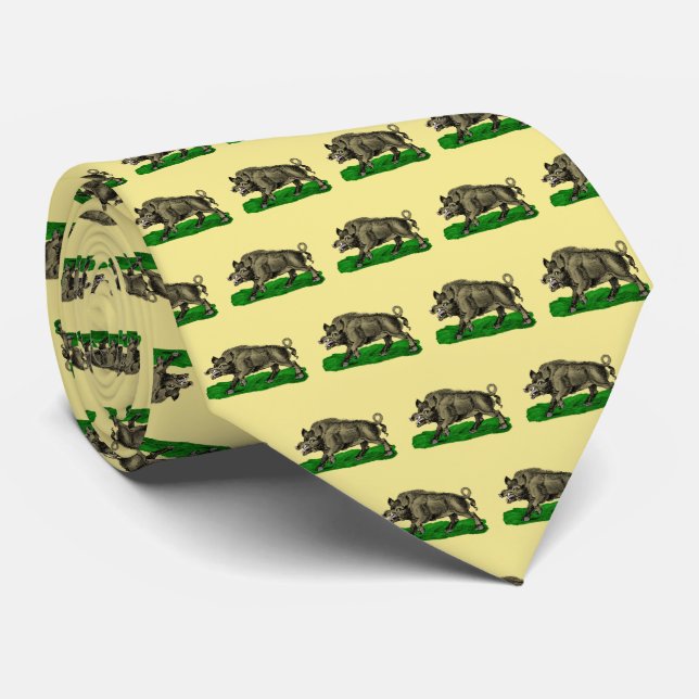 Vintage Wild Boar Drawing BW #3C Tie (Rolled)
