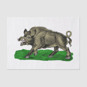 Vintage Wild Boar Drawing BW #3C Tissue Paper