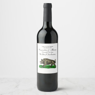 Vintage Wild Boar Drawing BW #3C Wine Label
