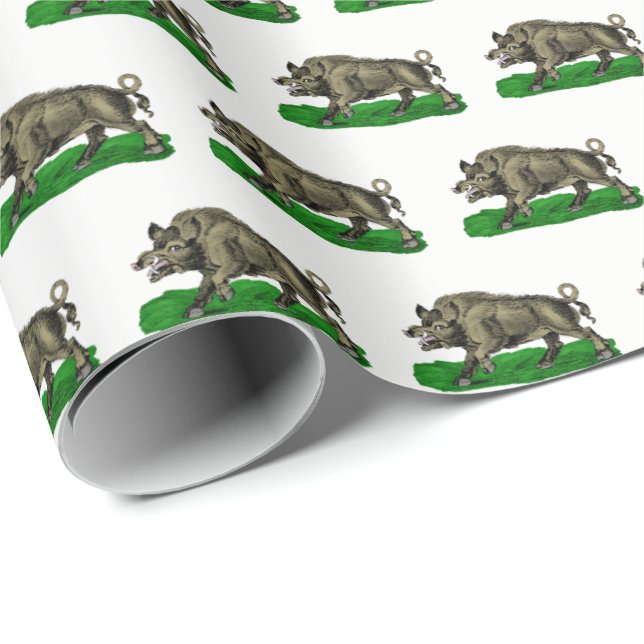 Vintage Wild Boar Drawing BW #3C Wrapping Paper (Roll Corner)