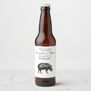 Vintage Wild Boar Drawing BW Beer Bottle Label