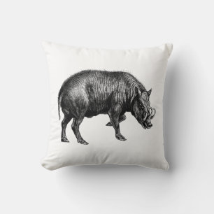 Vintage Wild Boar Drawing BW Cushion