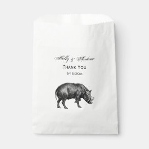 Vintage Wild Boar Drawing BW Favour Bags