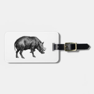 Vintage Wild Boar Drawing BW Luggage Tag
