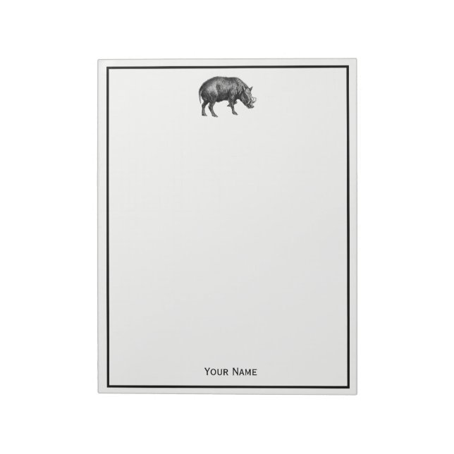 Vintage Wild Boar Drawing BW Notepad (Rotated)