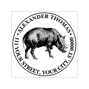 Vintage Wild Boar Drawing BW Self-inking Stamp