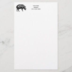 Vintage Wild Boar Drawing BW Stationery