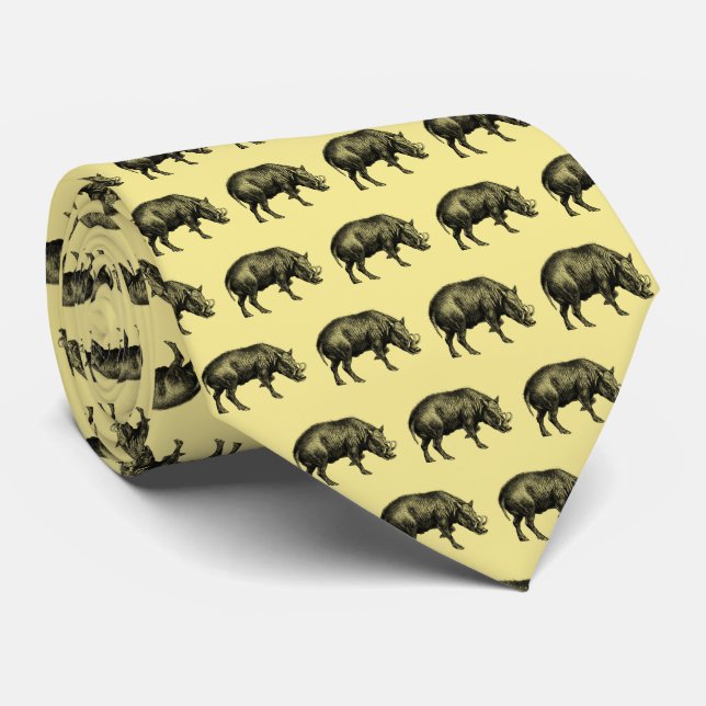 Vintage Wild Boar Drawing BW Tie (Rolled)