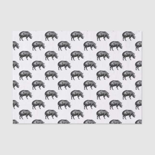 Vintage Wild Boar Drawing BW Tissue Paper (Front)