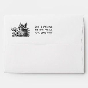 Vintage Wild Boar Head Drawing BW Envelope