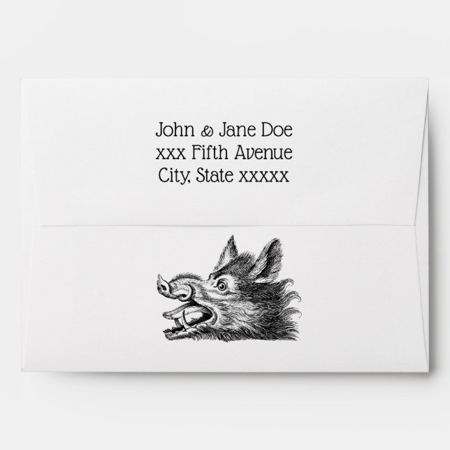 Vintage Wild Boar Head Drawing BW Envelopes (Back (Top Flap))