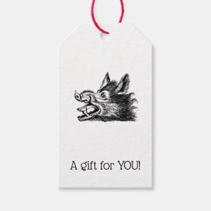 Vintage Wild Boar Head Drawing BW Gift Tags