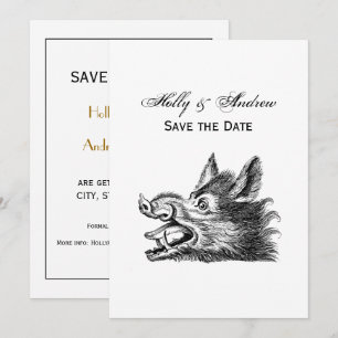 Vintage Wild Boar Head Drawing BW Invitation
