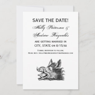 Vintage Wild Boar Head Drawing BW Invitation