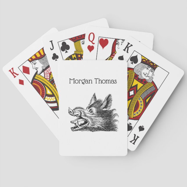 Vintage Wild Boar Head Drawing BW Playing Cards (Back)