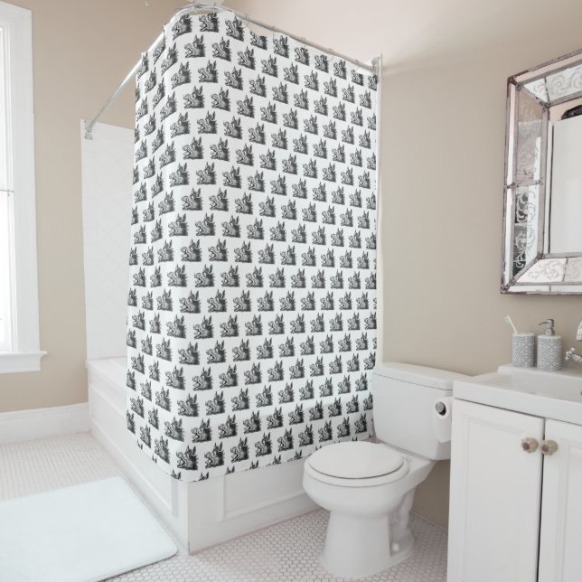 Vintage Wild Boar Head Drawing BW Shower Curtain (In Situ)