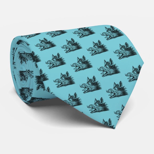 Vintage Wild Boar Head Drawing BW Tie (Rolled)