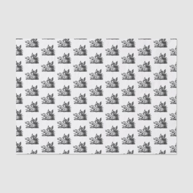 Vintage Wild Boar Head Drawing BW Tissue Paper (Front)