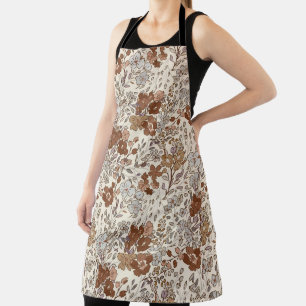 Vintage Wild Floral Brown Flower Nature Pattern Apron