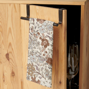 Vintage Wild Floral Brown Flower Nature Pattern Tea Towel