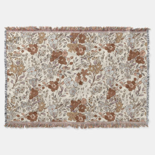 Vintage Wild Floral Brown Flower Nature Pattern Throw Blanket