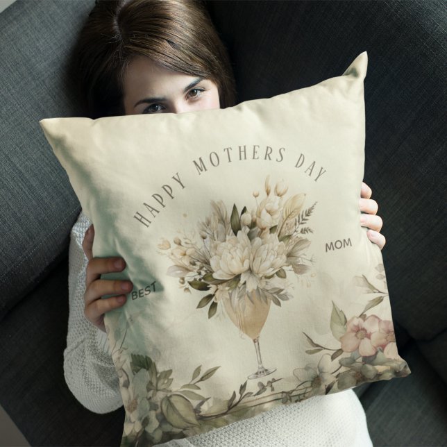 Vintage wild flower personalise Mother’s Day Cushion (Creator Uploaded)
