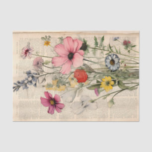 Vintage Wild Flowers on old paper Decoupage