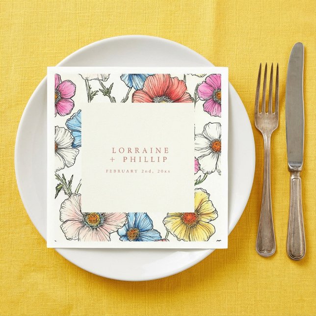 Vintage wild flowers wedding napkin (Vintage wild flowers wedding napkin.)