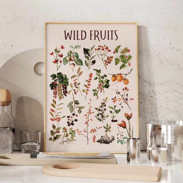 Vintage Wild Fruit Chart Wall Art (In situ kitchen table)